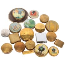 A collection of Vintage brass and other compacts, rouge boxes, etc