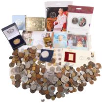 A large collection of pre-decimal English and worldwide coins, a reproduction 1914 Christmas tin,