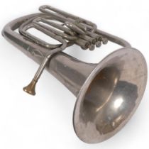 An Antique French tuba, manufactured by Gantoise D Instruments De Musique, with associated label,