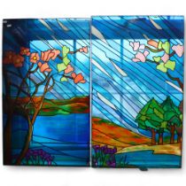 2 modern coloured leadlight glazed panels, 52cm x 87cm Generally good overall condition, some