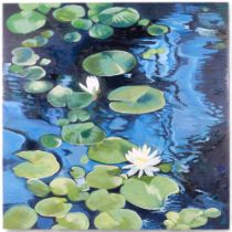 Clive Fredriksson, oil on canvas, study of lake with lily pads, unframed, unsigned, 75cm x 75cm