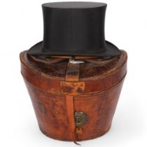 A Victorian leather hat box, brown silk-lined interior, the lid marked to H.R.H. The Prince of