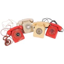 2 x 1960s dial telephones, in cream and beige, and 2 red telephones