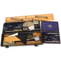 A Captain Field's parallel rule, by Harper & Tunstall Ltd, dated 1942, a metal-cased drawing set
