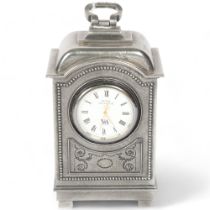 A Royal Selangor (V&A Museum) quartz mantel clock, height not including handle 15cm, working order