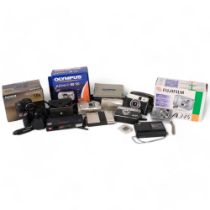 A quantity of Vintage cameras, including an Olympus MJU-II, an Olympus MJU-III120, an Agfa ISO-Rapid