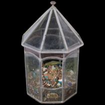 Vintage octagonal leadlight glazed terrarium, H37cm