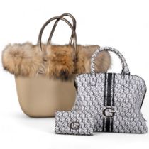 Two designer hand bags, A Guess hand bag and matching purse with faux leather body and leopard