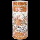 A Satsuma style stick stand, stamped to the underside, vibrant orange and gilded decoration, H30cm