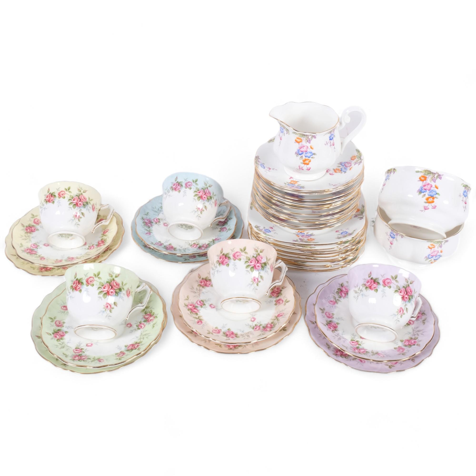 5 Aynsley cups saucers and plates with rosebud decoration, and Royal Albert floral decorated teaware