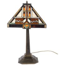 A Tiffany style table lamp with a coloured leadlight glass shade, in the Art Deco manner, H55cm