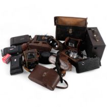 A quantity of Vintage cameras and associated equipment, including a Kodak A-120, various Ensign