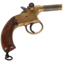 A 19th century British percussion safety Fuze pistol, with a screw-off bronze barrel, bronze body