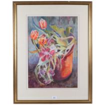 Ruth Osbourne, watercolour study of tulips in a pot, gilt-framed, 78cm x 60cm, overall