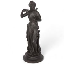 A spelter figure "lady with a lamp", H52cm