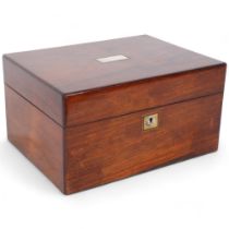 A 19th century rosewood travelling vanity box, with a red velvet-lined fitting interior and drawer