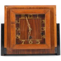 An Art Deco 3-train mantel clock with brass dial, H23cm, with keys