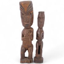 WITHDRAWN 2 Maori gable figures, tallest bearing a label saying it's from a small 19th century m