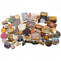 A collection of Vintage compacts, lipstick holders, and rouge pots, including 1935 Silver Jubilee,