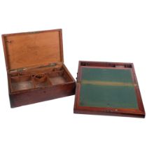 A 19th century campaign travelling writing box, and a 19th century bound oak travelling box with