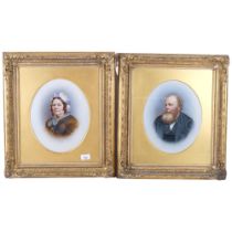 A pair of overpainted photographic portraits, in ornate Antique gilt frames, 51cm x 45cm