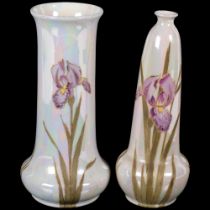 2 similar Continental porcelain vases, with iris and butterfly decoration, finished in gold, tallest