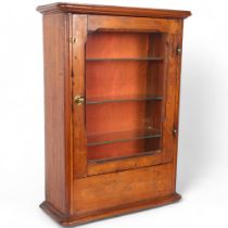 An Antique collector's display cabinet, single glazed door and 3 glass shelves, W46cm, H62cm,
