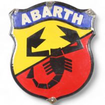 An enamel Abarth shield-shaped enamel sign, 31cm x 25.5cm
