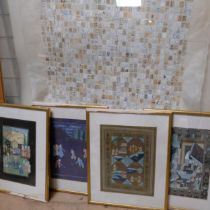 A group of Persian watercolours, various scenes, all framed, and another (5)