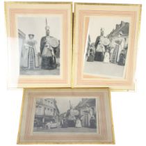 3 framed black and white photographs, depicting carnival procession figures, stamped A. Fidherbe,