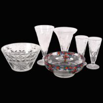 A Stuart Crystal bowl, with painted fruit trees, 19cm across, a pair of Webb Corbett vases and other