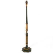 A Classical design carved wood table lamp, painted in green and gold, 75cm