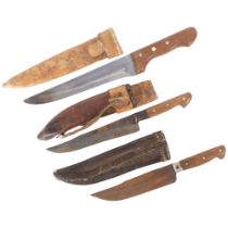 3 South American Gaucho knives, 2 with leather scabbards and another with a hide scabbard