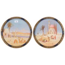 2 circular coloured prints, Arab scenes, diameter 34cm, chinoiserie framed