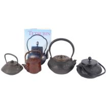 A group of 4 Japanese Tetsubins iron water kettles, together with reference books