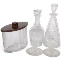 Clyne Farqaurson (1906 - '78), 2 cut-glass candlesticks and a similar leaf pattern decanter,