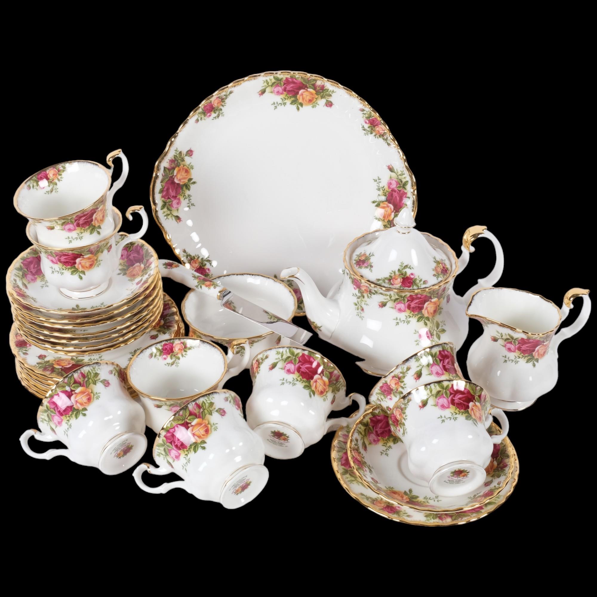 Royal Albert Old Country Roses, an 8-piece tea service, including teapot, cups, saucers and side
