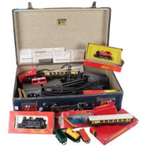 A selection of Hornby OO gauge trains, carriages, track and other accessories