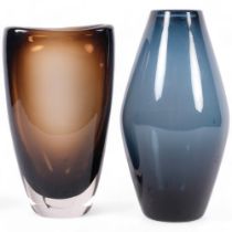 2 Whitefriars glass vases, by Geoffrey Baxter, no. 9652 in cinnamon, and no. 9596 in midnight