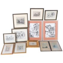 A box of framed etchings and prints, including Corfu, 34cm x 26cm