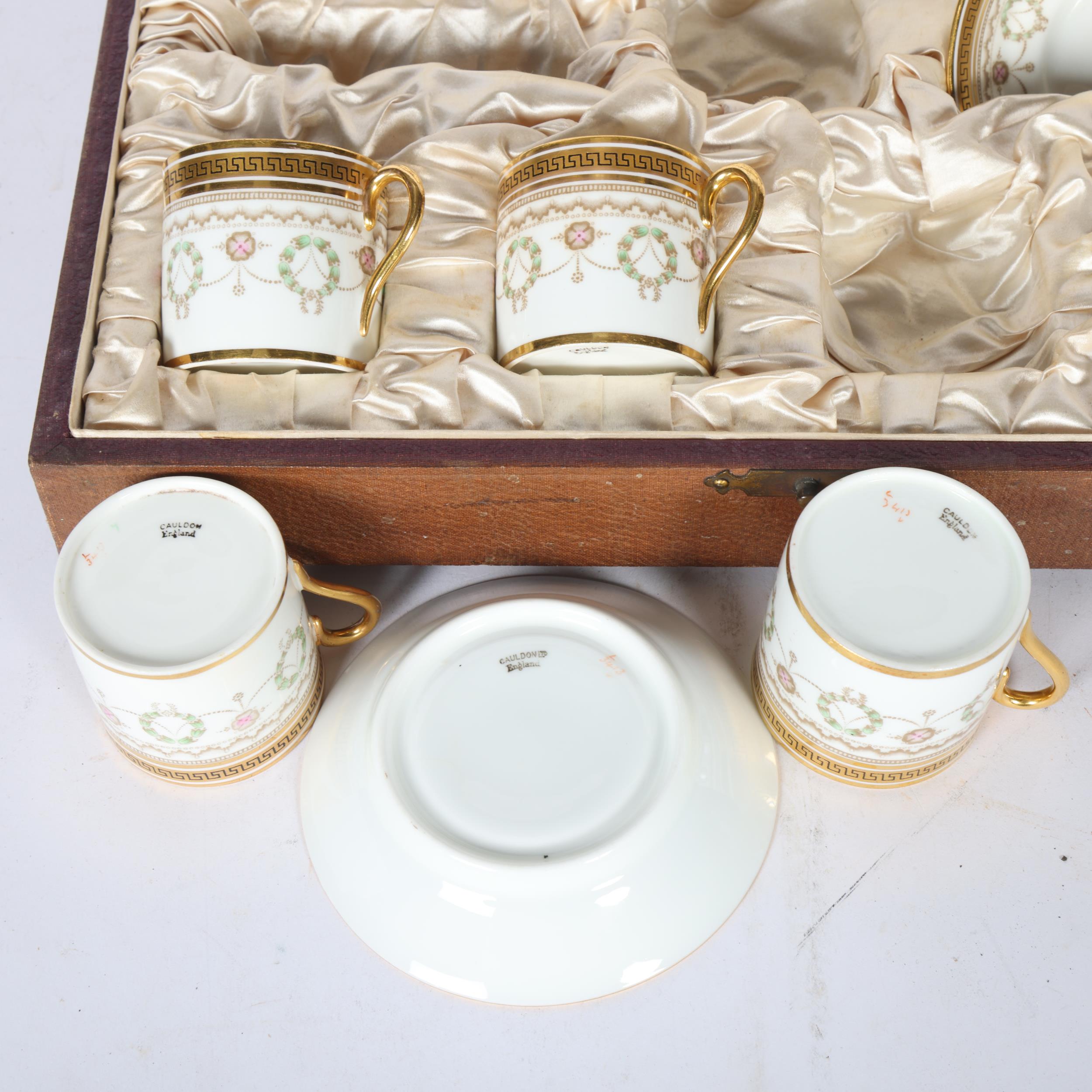 Edwardian Cauldon china presentation set of 6 coffee cans and saucers, with wreath decoration and - Image 2 of 2