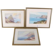A set of 3 H W Hicks watercolour views, Castle Rock Lynton, Hilsborough from the Quay Fields