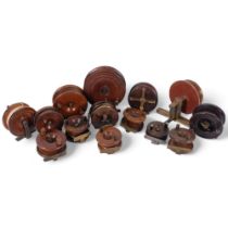 A collection of Vintage wooden fishing reels, and a Bakelite Allcock aerialite reel