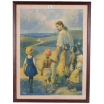 Tom Curr, an early 20th century coloured print, follow me, framed, and another, the hope of the