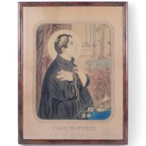 A pencil and crayon sketch of St Louis De Gondzague, framed, 63cm x 48.5cm, indistinctly signed to