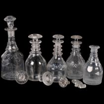 A pair of oval moulded glass decanters and stoppers, H30.5cm, 2 x 19th century decanters and