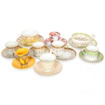 A group of 7 Edwardian Cauldon china cups and saucers, a Royal Worcester cabinet cup and saucer with