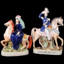 A pair of Staffordshire flatbacks, including gentleman on horseback, Prince FR "W", H35cm, and a