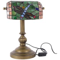 A Tiffany style desk lamp with leadlight glass shade, H38cm