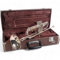 A silver plated Yahama cornet, in associated hardshell casing, also labelled Yahama